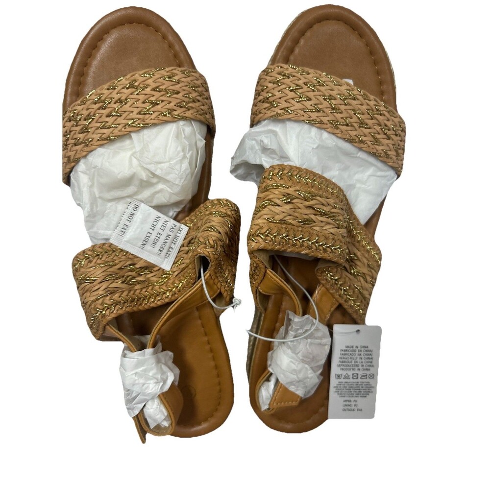 COASIS Womens Espadrille Platform Sandals Gold Woven Open Toe Size 10